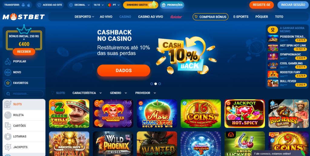 Jogos de Casino e Slots Online na Mostbet