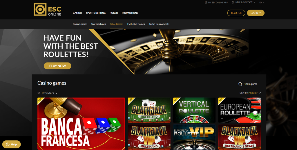 Jogos de Mesa no Casino ESC Online